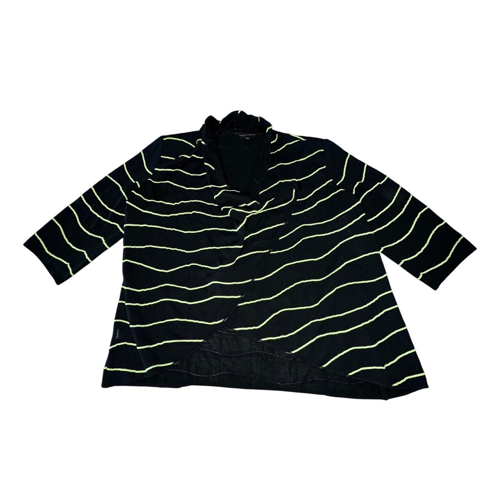 MING WANG Green Black Knit Sweater 3/4 Sleeve Size Large Career